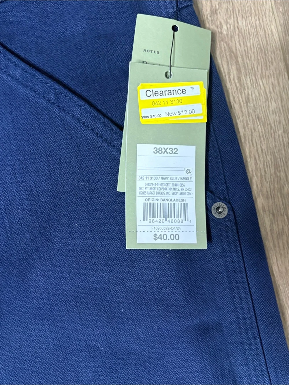 NWT Goodfellow Relaxed Straight Utility Pants 38x32 Blue Cotton Workwear